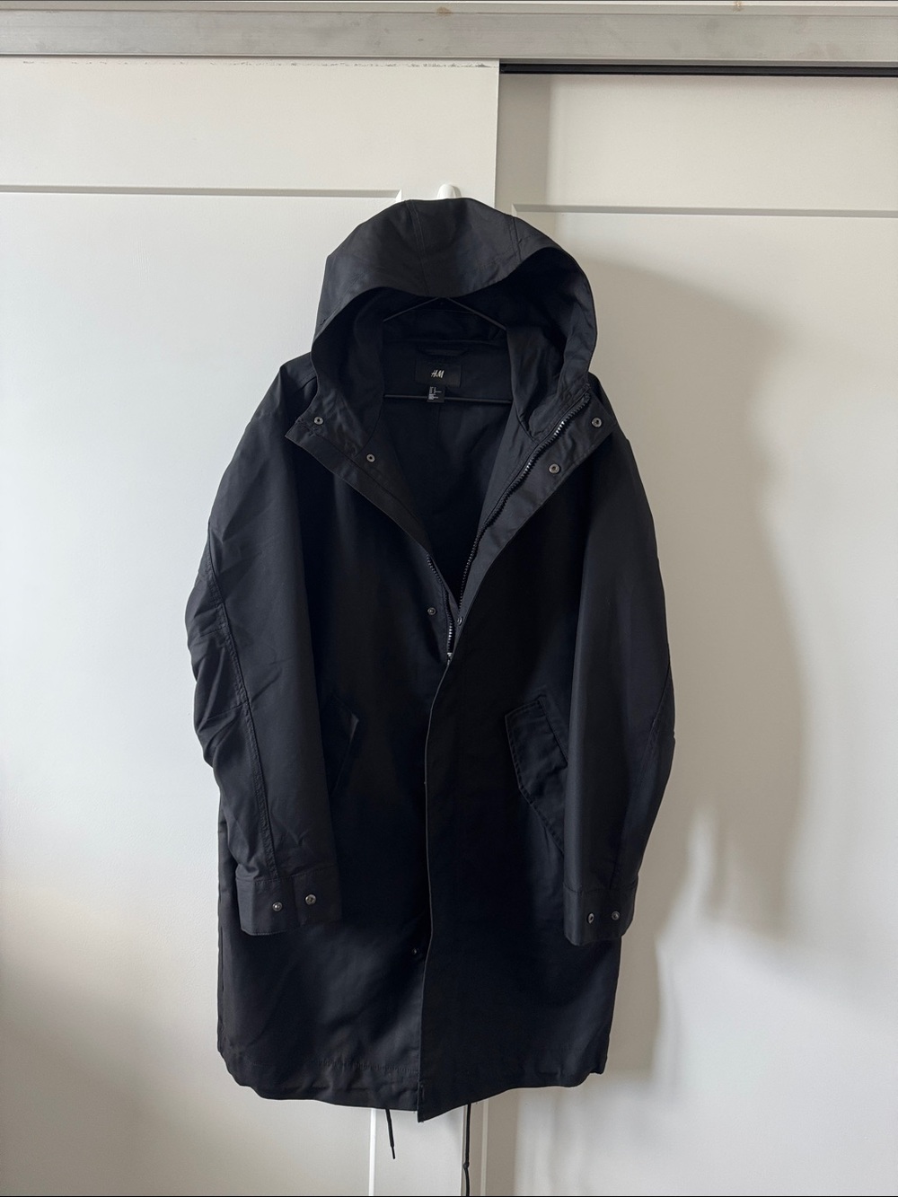 H&M Black Hooded Raincoat Parka
